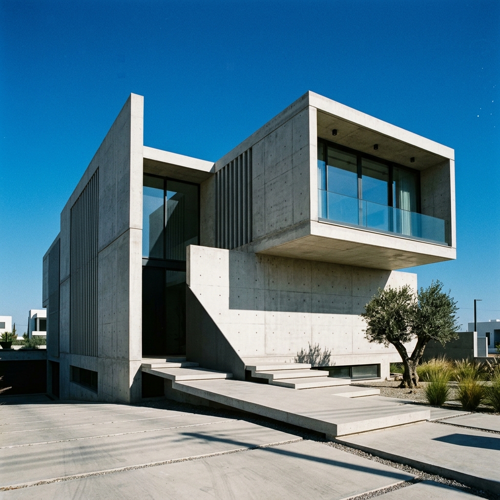 Minimal architectural geometry under blue sky